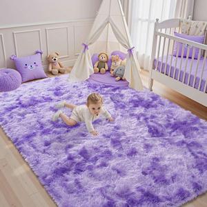 Purple White Rug Fluffy 4x6 Bedroom Rugs Girls,Plush Soft Fuzzy Area Carpet Non Slip for Living Room Nursery Kids Girlie Elegant Home Decor Aesthetic (Tie-dye Purple)