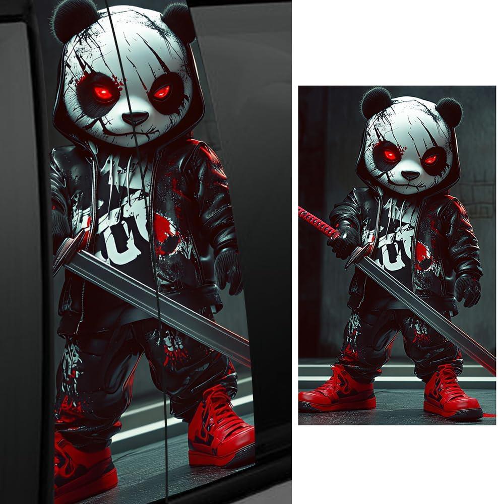 1 Pair Halloween Themed Car B-Pillar Decals, Horror Killer Waterproof Vinyl Car Center Pillar Stickers, Panda Killer Car Window Door Sticker Decal 11" x 18.9" (Fierce Panda)