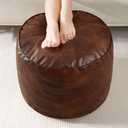 HIGOGOGO Round Stuffed Pouf Ottoman, Pu Leather Poufs with Foam Chunk Filling, Furry and Fluffy Pouf Foot Stool Storage Ottoman, 20 X 15 Floor Poufs Foot Rest for Living Room,Dark Brown