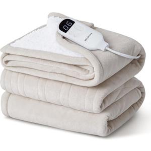 Bedsure Electric Blanket Full Size with Preheat Function - Soft Flannel Heated Blanket Full, Fast Heating with 6 Time Settings (Up to 10H) & 6 Heat Settings, Gifts for Grandma (72x84 inches, Cream)