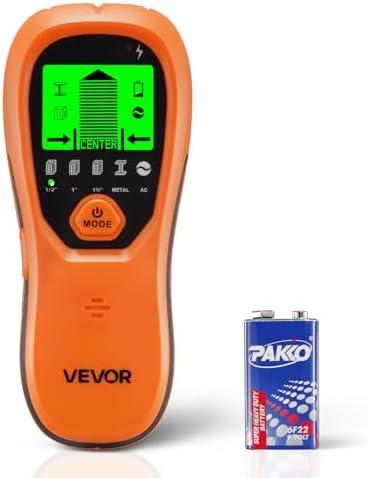 VEVOR Stud Finder Wall Scanner, 5 in 1, Electronic Wall Stud Detector with Smart Sensor, High-Definition LCD Display and Audio Alarm, for the Center and Edge of Metal, AC Wire, Joists, Pipes, Orange