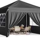 10x10 Pop Up Canopy with Sidewalls, Instant Portable Canopy Tent with Carry Bag for Commercial Events, Camping, Parties - Black