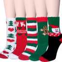 Loritta 5 Pairs Womens Fuzzy Socks Winter Warm Cozy Fluffy Super Soft Slipper Socks (D2-colorful Christmas)