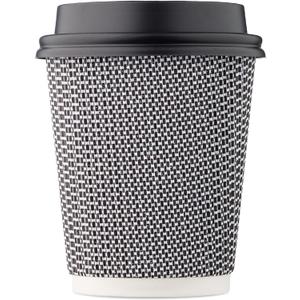 [150 SET]Harvest Pack 8 oz Disposable Coffee Cups, Insulated Ripple Double-Walled Paper Cup with Lid, Black and White Geometric, Tea Hot Chocolate Drinks To go coffee cups (Black)