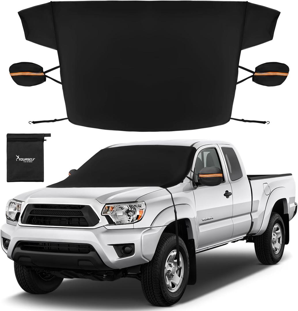 SYOURSELF Windshield Cover for Ice and Snow, 600D Oxford Windshield Snow Cover with Side Mirror Covers Magnetic Car Cover for Snow Frost Winter Windshield Covers Fits Car Truck Van SUV (77x 47 Inches)