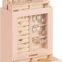 Homde Jewelry Organizer Girls Women Jewelry Box for Necklaces Rings Earrings Gift Bracelets Storage Case (Peach Pink + Gold)