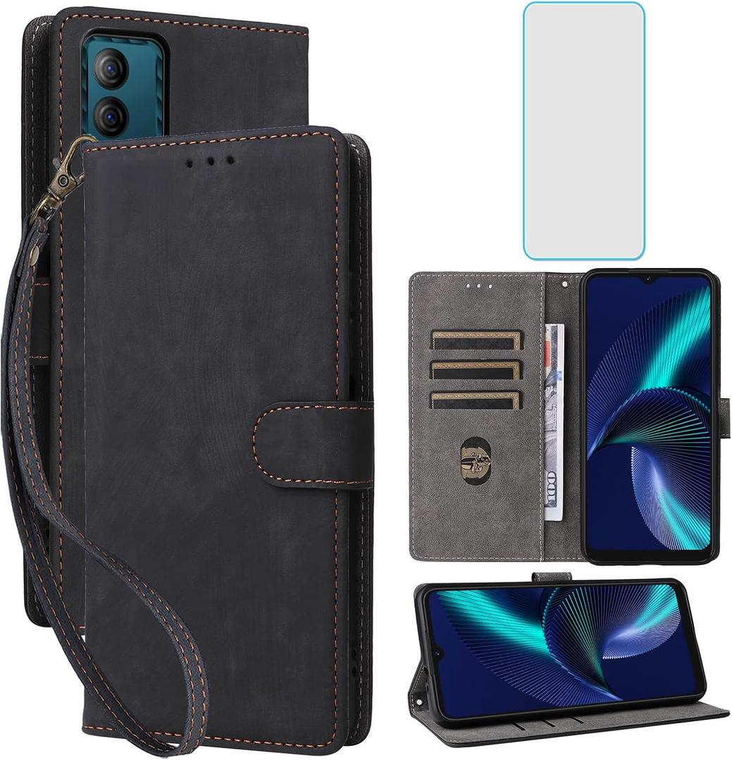 for Tracfone BLU View Speed 5G Wallet Phone Case with Screen Protector [RFID Blocking] Leather Flip Card Holder Kickstand Women Men Cell Phone Case for BLU ViewSpeed 5G BLUView Speed 5G Black