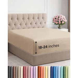 Extra Deep Queen Fitted Sheet - Hotel Luxury Single Fitted Sheet Only - Easily Fits 18 inch to 24 inch Mattress - Ultra Soft, Wrinkle Free w/Extra Deep Pockets - Easy-Care, Breathable & Comfy - Cream