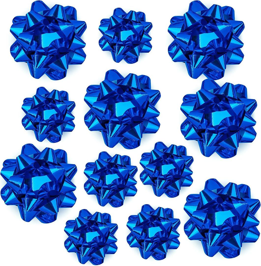 WRAPAHOLIC Metallic Royal Blue Gift Bow Assortment (12 Bows) for Birthday, Wedding, Christmas, Baby Shower, Bridal Showers
