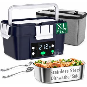Portable Electric Lunch Box, Containing a 20,000mAh Battery Powered,1.6L Stainless Steel Inner Liner & Leak-Proof Cap Cordless Lunch Box with Scheduled Heating for Insulated/Heating (Navy Blue)