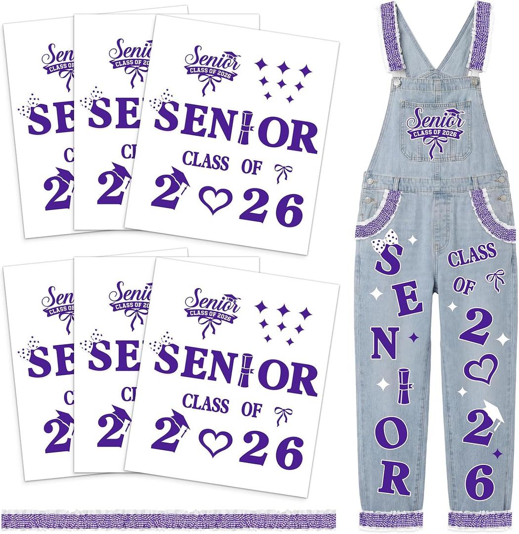 Solsew 6 Sets Class of 2026 Iron on Transfers for Overalls, Senior 2026 Iron on Patches Heat Transfer Stickers for Class Group Graduation Party Bib Pants Jeans Decorations(Purple)