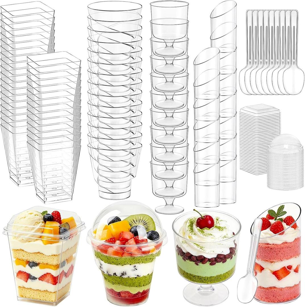 450-Pack Dessert Cups with Spoons & Lids, Mini Plastic Dessert Cups for Party Yogurt Parfait Jello Appetizer Cocktail Small Clear Reusable Fruit Ice Cream Cake Pudding Cups