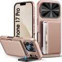 for iPhone 17 Pro Wallet Case with Camera Cover Stand, Card Holder (3-5 Cards), Military Grade Drop Protection, Heavy Duty Women Men Phone Case for iPhone 17 Pro 6.3" 2025, Rose Gold