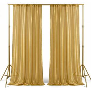 Gold Backdrop Curtain 10x10ft, 2 Panels Gold Drapes with Rod Pocket, Wrinkle Free Curtain for Wedding Golden Photo Background for Prom, Graduation, Birthday, Wedding Party YUNBSDJ069