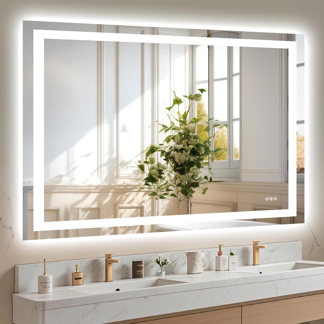 Hivone 48X40 LED Bathroom Mirror with Lights, Anti-Fog, Dimmable, Backlit + Front Lit, Smart Bathroom Vanity Mirror, Memory Function, Shatterproof, Tempered Glass (Horizontal/Vertical)