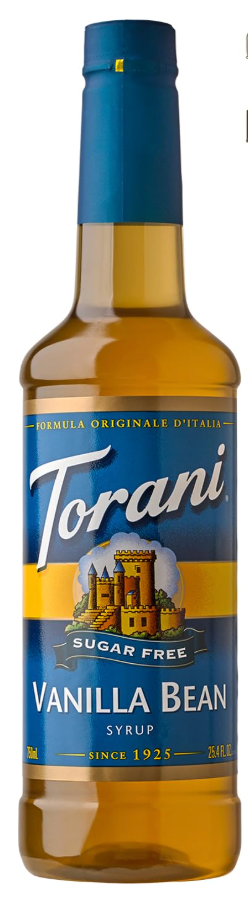 Torani Sugar-Free Vanilla Bean Flavoring Syrup Plastic Bottle 1 Liter, Pack of 2