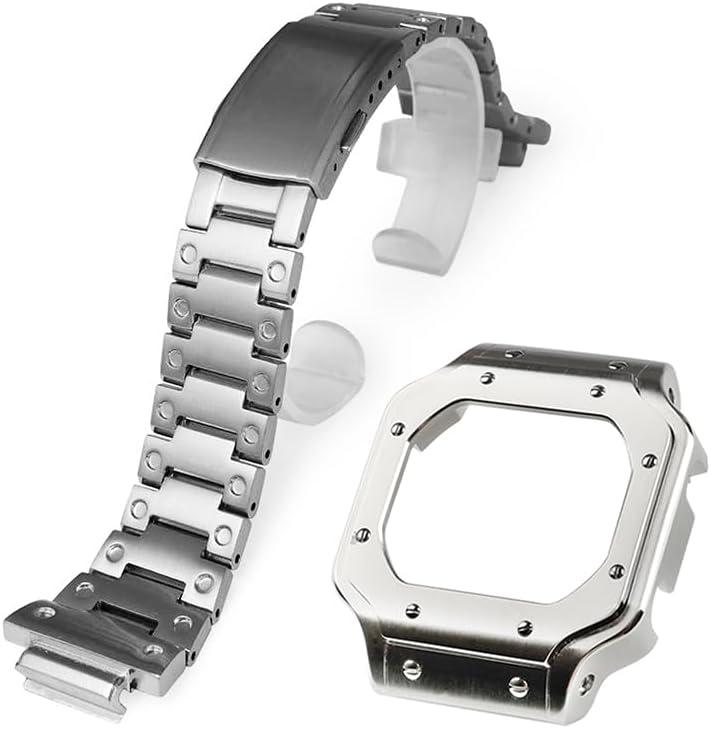 DW5600 Case Band Mod Kit, Stainless Steel Strap Case Bezel with Face Nails Compatible with Casio G-shock DW5600, GB5600, GW-B5600, GWX5600, DW5025/ DW5700/ DW5735/ DW5750 (Silver)