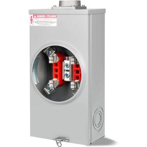 200 Amp Meter Socket, 4 Jaw Meter Base, 600V 3 Wire Ringless Type, with Horn Bypass Meter Cover Plate, Suitable for Overhead/Underground Feed