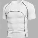 WDIRARA Men's Line Decor Slim Fit Crop T-Shirts Round Neck Short Sleeve Summer Tee Tops (White, L)