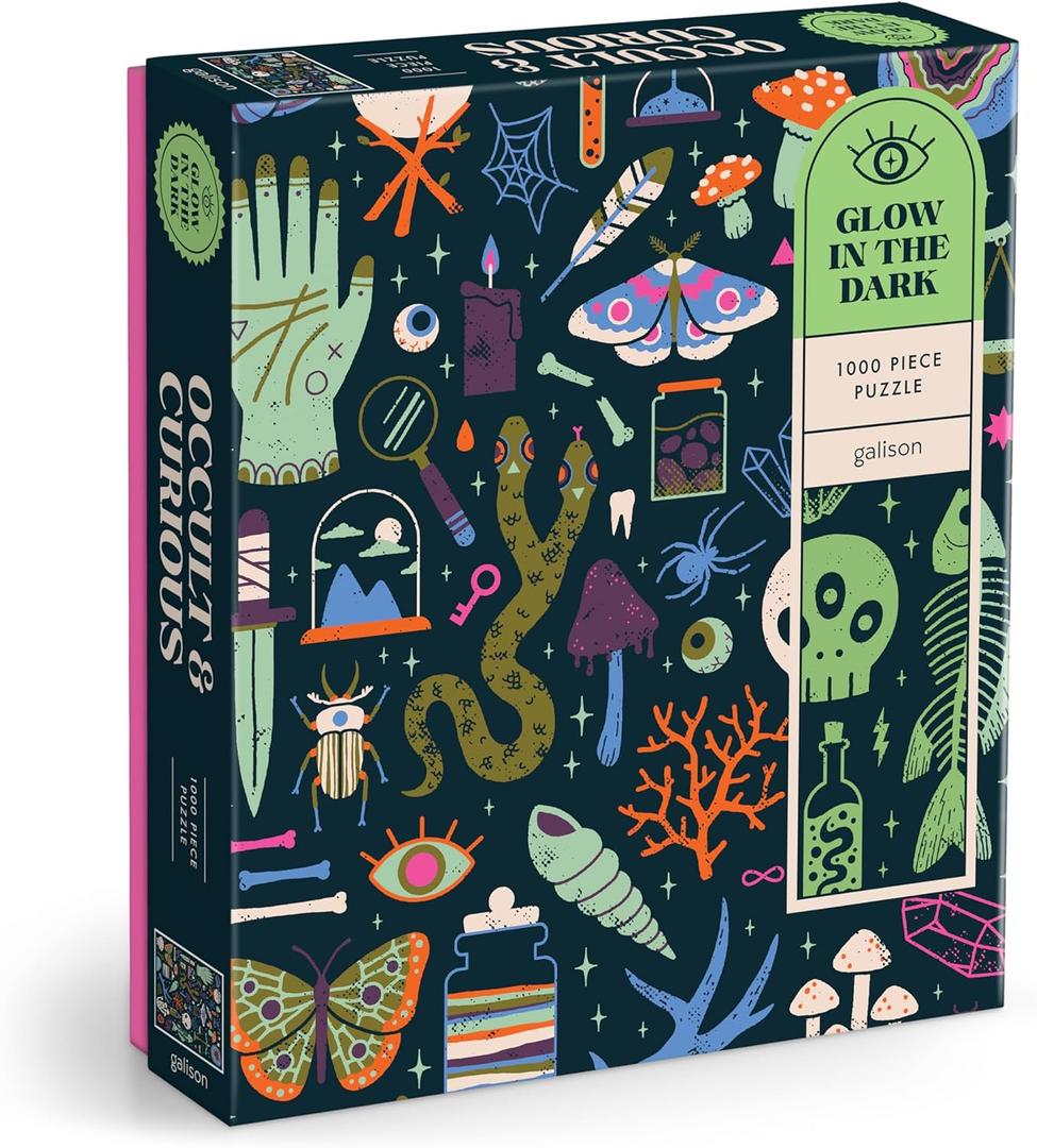Galison Occult and Curious  1000 Piece Glow in The Dark Jigsaw Puzzle Featuring an Eerie Collection of Creepy and Spooky Objects