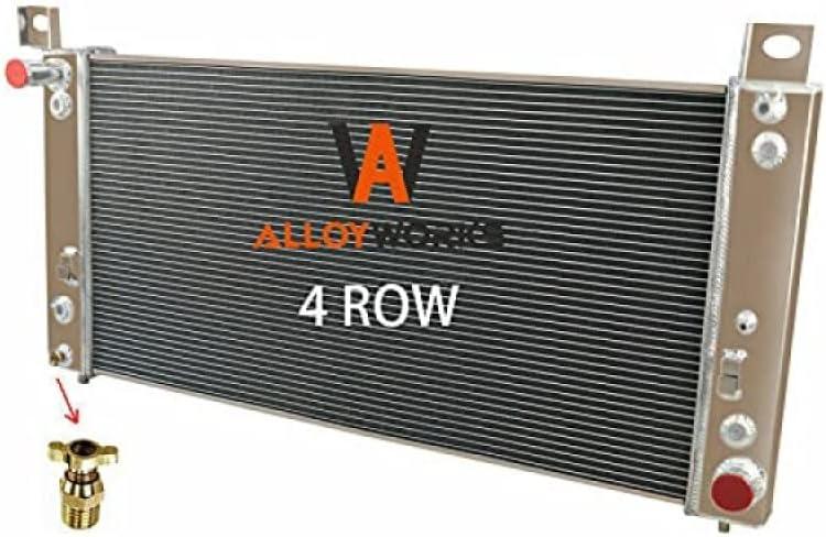 ALLOYWORKS 4 Row Radiator Replacement for 1999-2014 Chevrolet Silverado 1500 2500 HD Suburban Tahoe GMC Yukon 6.2L V8 Engine Radiators, Full Aluminum Crossflow Radiador, 34" Core, Double Oil Cooler