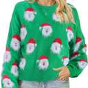 Ugly Christmas Sweaters for Women Funny Santa Xmas Snowflake Holiday Party Cute Knitted Pullover Tops (Large, Green)