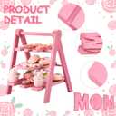 Novabright Mother's Day Serving Tray and Platters, 3 Tier Foldable Wooden Cupcake Stand, 7.8''/9.8''/11.4'' Pink Heart Mom Letter Charcuterie Board Serving Plate for Food Display, Party Decor Mom Gift