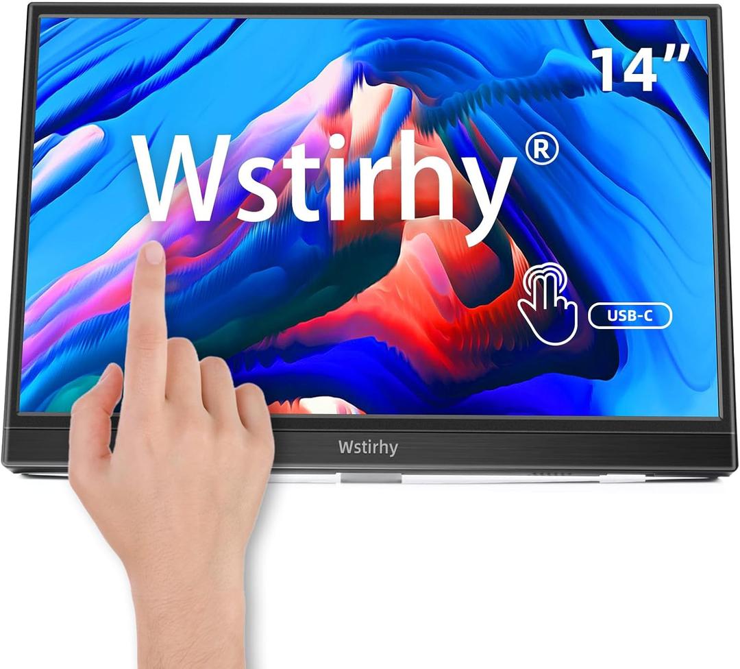 Wstirhy Portable Touchscreen Monitor USB C 14 Inch 1920 x 1080p IPS Touch Screen with Speakers, HDMI, Type-C Travel External Monitor for PC Laptop Xbox PS4/5 Switch
