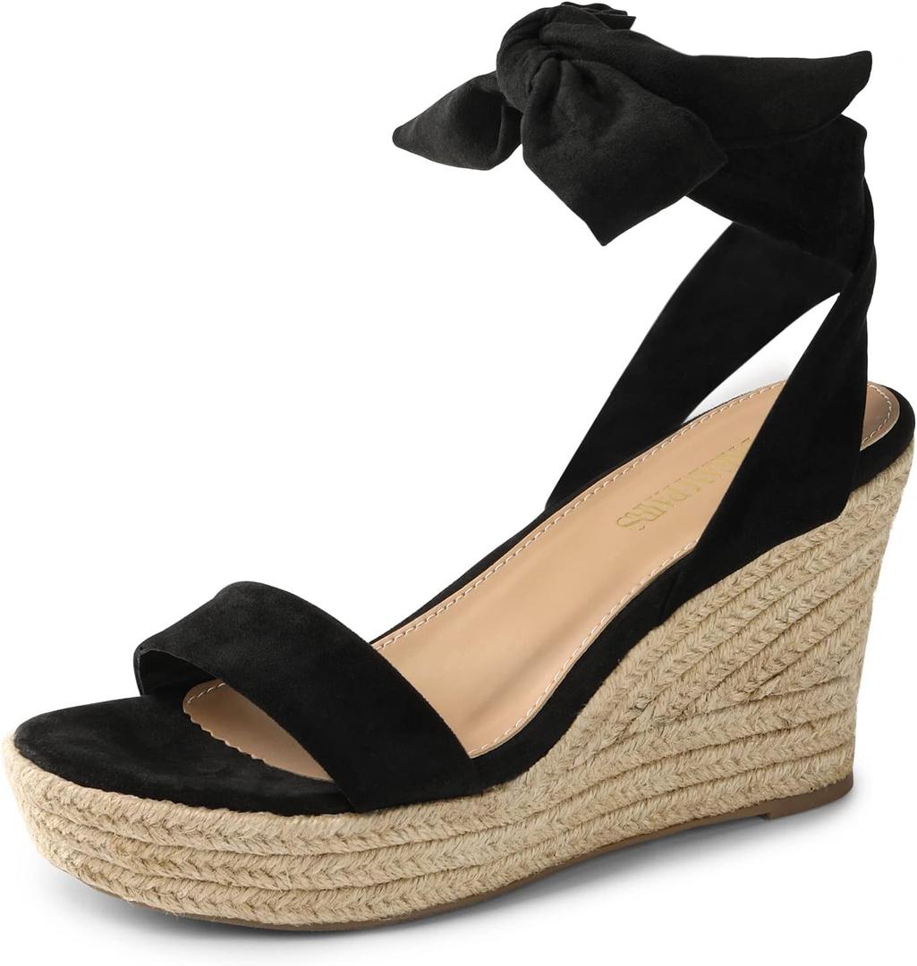 DREAM PAIRS Womens Open Toe Espadrilles Wedges Tie Lace Up Cute Ankle Strap Platform Sandals Dressy Shoes (9, Black)