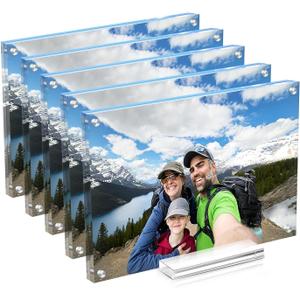 Acrylic Picture Frame 4x6 Inch 5 pack,Clear Magnetic Photo Frames,Double Side Freestanding Pic Frame for Desktop Display, Magnet Frame Bulk for Family,Office,Wedding