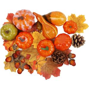 winemana Thanksgiving Fall Decorations for Home-6pcs Mini Pumpkins & 2pcs Gourds, 30pcs Leaves & 10pcs Acorns, 2pcs Pinecones Centerpiece Set-Harvest Decor for Table Mantel (Largest: 4.5" x 2.1")