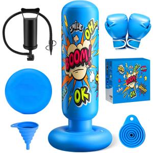 Inflatable Punching Bag for Kids 3-12, Boxing Equipment for Kids and Adults, Christmas, Birthday Gifts, Punching Bag Practice Karate, Taekwondo (Blue)