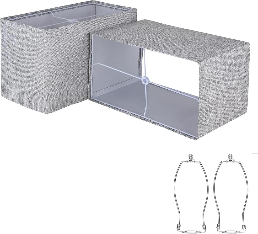 Ruiever Lampshades Set of 2, Natural Linen Lampshades L12.6'' x W6.7''x 8.07" High, Easy Assembly Replacement Lampshades for Table Lamps Floor Lamps, Gary Lampshade Half and Spider Fitter Included (Gray)