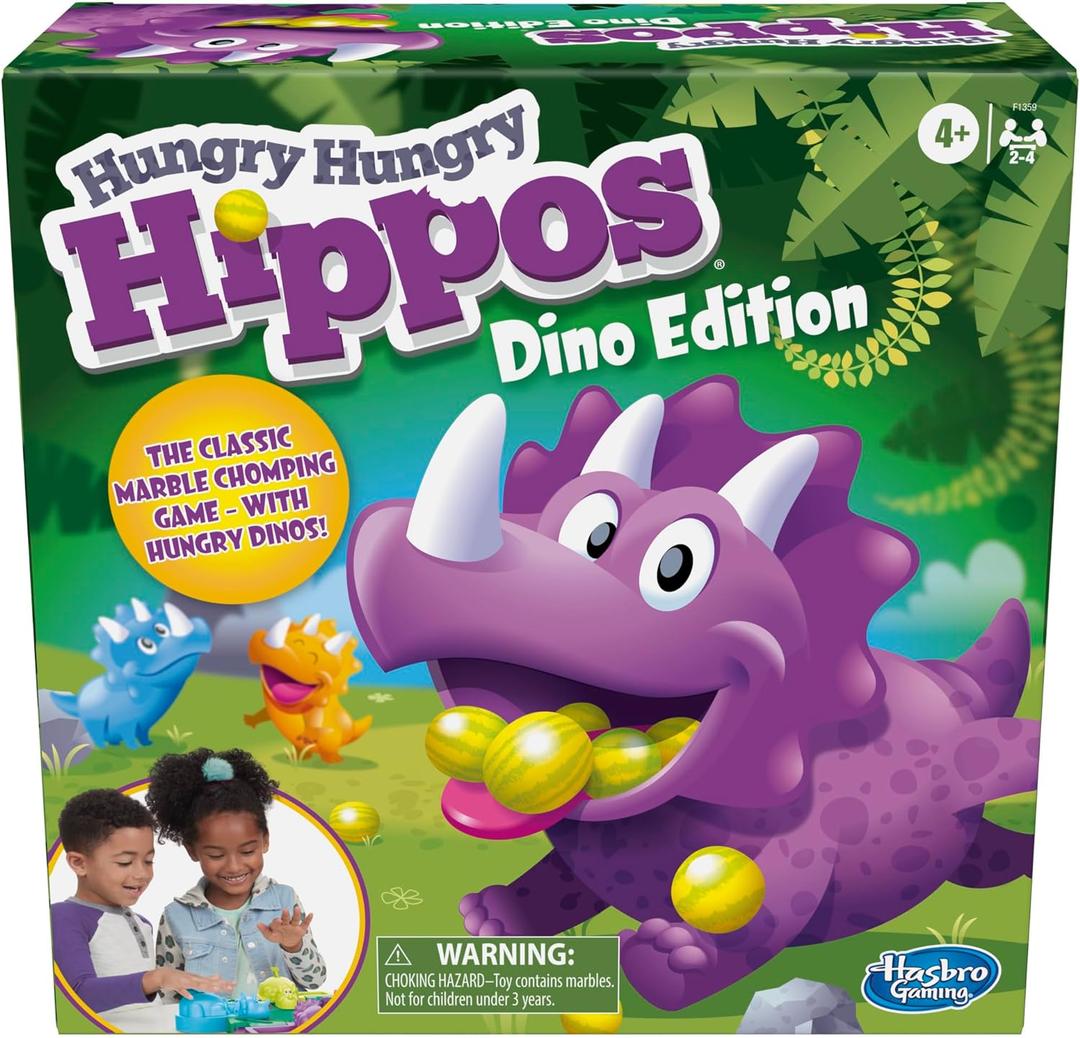 Hasbro Gaming Hungry Hungry Hippos Dino Edition Board Game, Pre-School Game for Ages 4 and Up; for 2 to 4 Players Medium