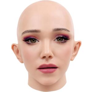 Realistic Mask Silicone Female Mask Full Head Face Mask for Crossdresser Cosplay Halloween (White)