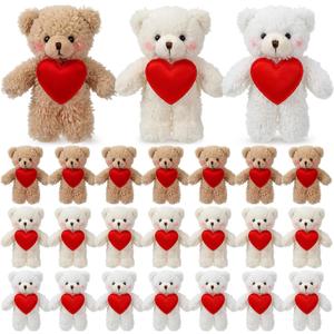 Jenaai 24 Pcs Valentine's Day Mini Teddy Bear Bulk, 5.1 Inch Valentines Day Stuffed Animals Soft Plush Toys for Kids Grils Boys Birthday Gifts Party Favors Wedding Supplies(Love Bear)