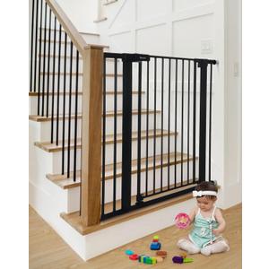 COMOMY 36" Extra Tall Baby Gate for Stairs Doorways, Fits Openings 29.5" to 40.6" Wide, Auto Close Sturdy Safety Dog Gate for House, Pressure Mounted Easy Walk Through Pet Gate with Door, Black (36"Tall 40.6"Wide)