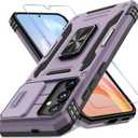 DEERLAMN Case for Samsung Galaxy S24+ Plus with Slide Camera Cover+Screen Protector (1 Pack), Rotated Ring Kickstand Military Grade Shockproof Protective Cover-Deep Purple (S24 Plus-6.7 Inch)