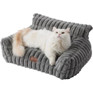 Joydeco Cat Couch for Pets, 24 inch Plush Pet Sofa, Cat Bed for Indoor Cats with Removable Washable Cover, Supportive Pet Sofa, Dark Grey