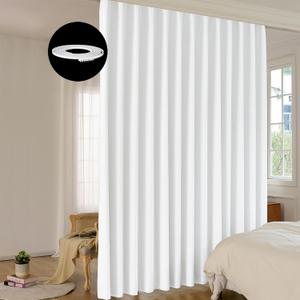 Room Divider Curtain Sets with Bendable Ceiling Track, 95% Blackout Total Privacy Ceiling Track Curtains Floor to Curtains Track Kits 10 ft Wide x 7 ft Tall, White, 1 Panel