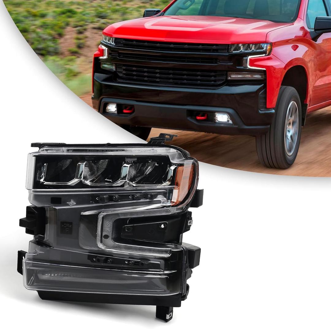 FIONE LED Headlight Assembly Compatible with Chevy Silverado 1500 2019 2020 2021 Left Driver Side LH ONLY FIT FOR LED VERSION MODEL