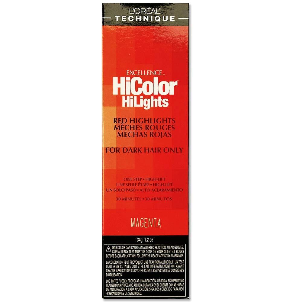 L'OREAL TECHNIQUE HiColor Red HiLights - Permanent Hair Color for Dark Hair, Intense Red Highlights, No Pre-Lightening Required, Rich, No-Drip Crme, Quick Processing Time (Magenta)