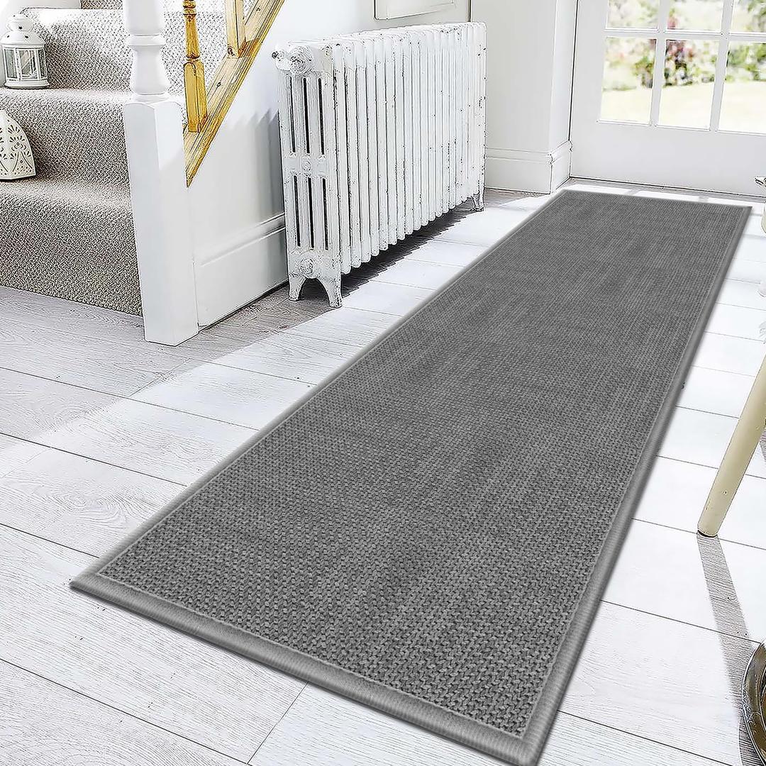 GOYLSER 12ft Hallway Runner Rugs Non Skid Washable, Absorbent Jute Kitchen Sink Rug Floor Runner Non Skid, Grey Long Laundry Room Rug Runner Mat