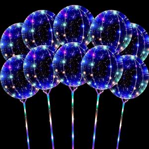 Hokoad 10 Pack LED Balloons with Sticks, 15Pcs 20 Inch Clear Bobo Balloons Light Up Helium Glow Bubble Balloon Lights for Party Supplies Valentines Decor (Colorful)