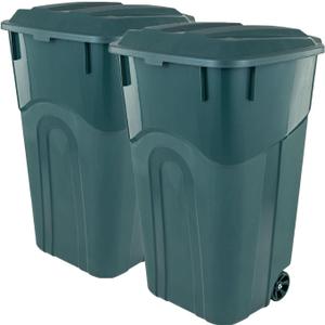 ECOSolution 32 Gallon Wheeled Outdoor Garbage Can with Attached Snap Lock Lid and Heavy-Duty Handles, ECO Green, Heavy-Duty Construction, Perfect Back Yard, Deck, or Garage Trash Can, Pack of 2