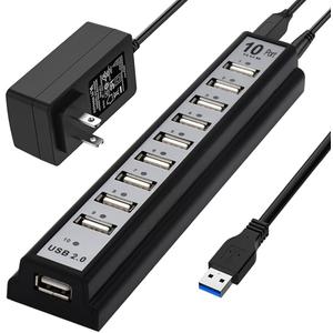 USB Hub 10-Ports, USB Hub Extender Network Splitter Adapter Fast Charging/Data Transfer with Powered, for MacBook, PC, Laptop, Mice, Keyboards