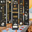 "Black Gold Happy Birthday Party Decorations - Hanging Banner Set, Birthday Banner for Women Men Boy Girls, Bday Party Sign"