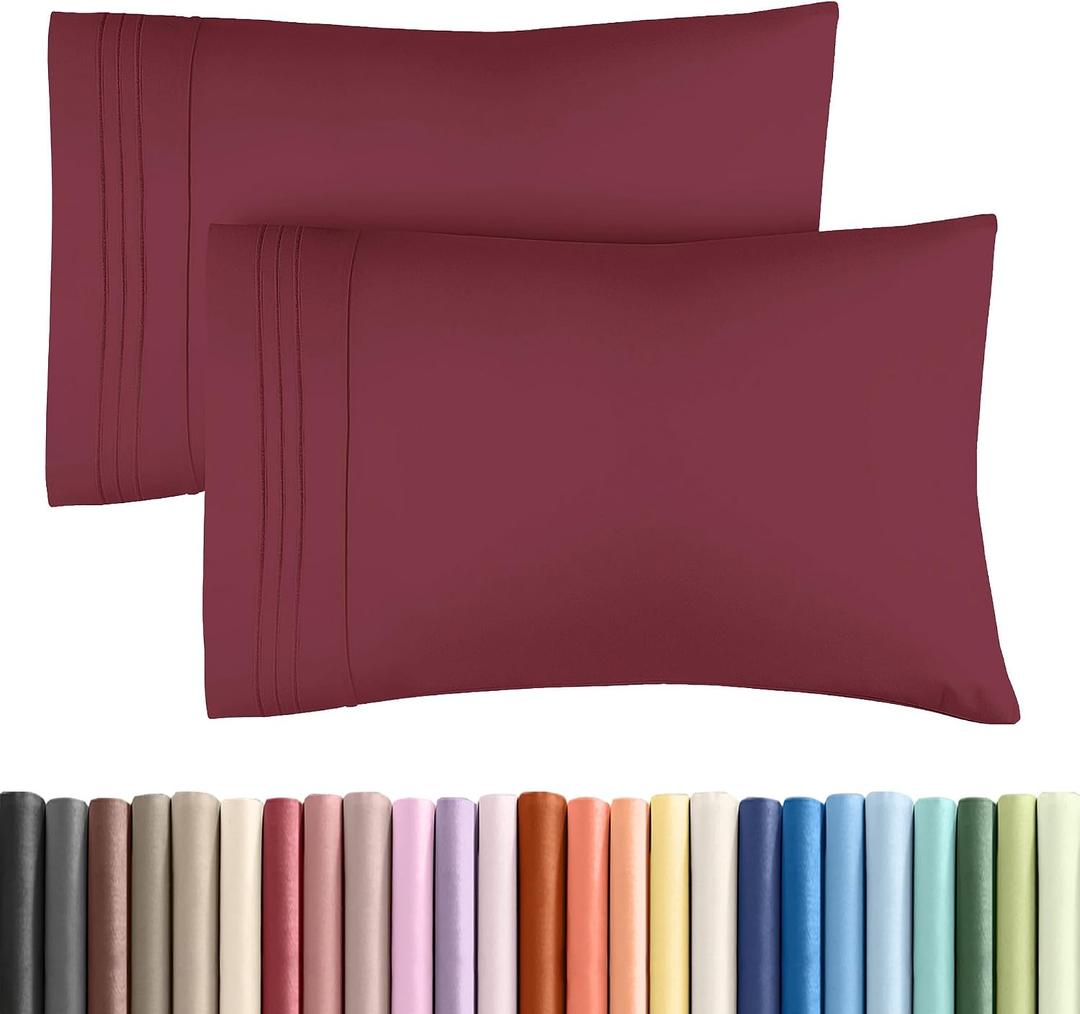 King Pillow Cases Set of 2 - Ultra Soft Hotel Quality Pillowcase Covers - Comfy, Cozy & Wrinkle Free - Shrinkage, Stain and Fade Resistant - Machine Washable Pillow Protectors - 2 Piece Set - Burgundy