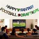 2 x Happy Fantasy Football Draft Day Banner Festive Party Hanging Decorations for Themed Birthday Party Garland Rugby Decor Flag