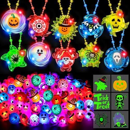 Amazon.com: HIPYGYM 100PCS Halloween Party Favors for Kids Boys Girls, Halloween Glow in The Dark Toys Bulk Light Up Necklace LED Rings Halloween Goodie Bag Fillers Treats for Classroom Prizes Trick or Treat : Toys & Games